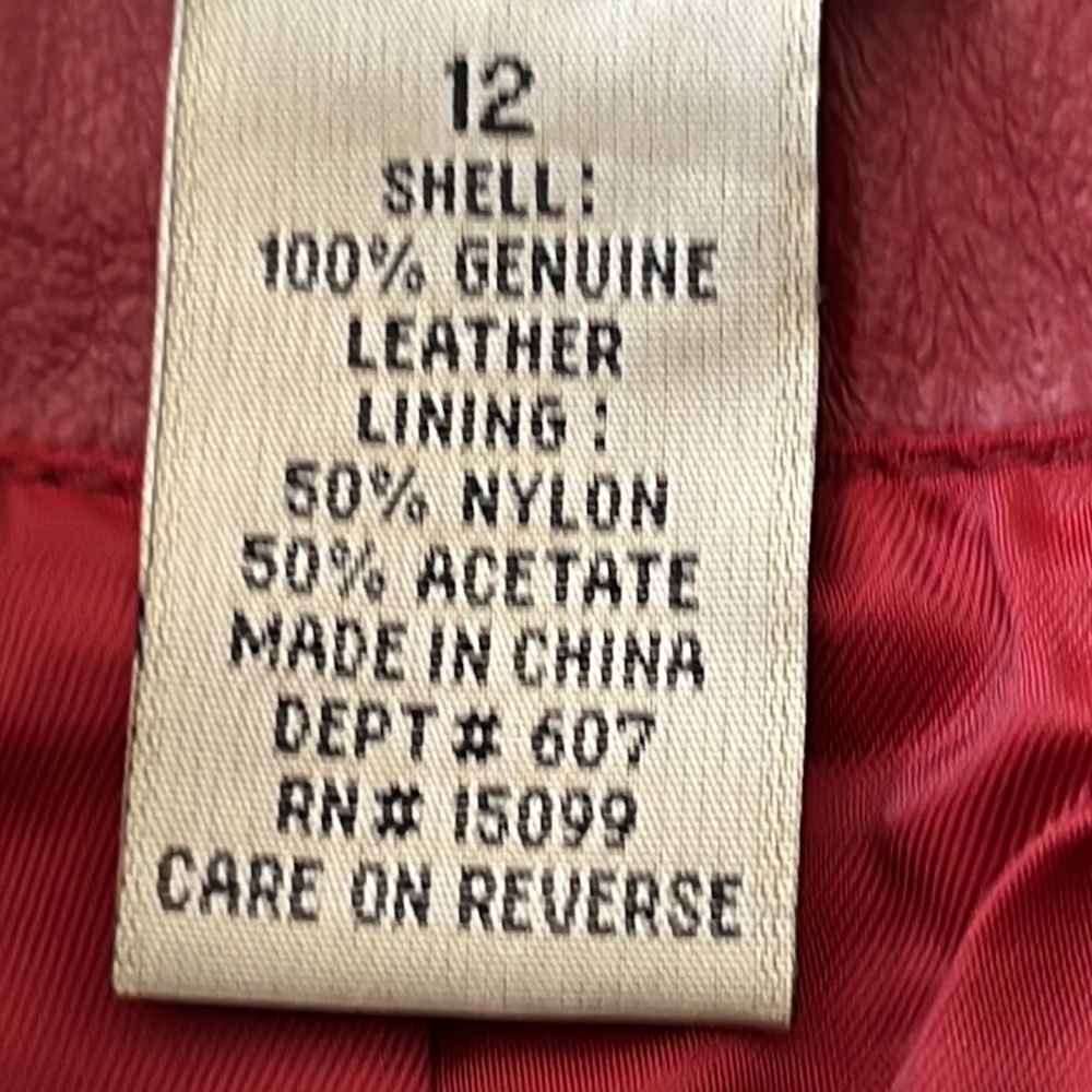 Apostrophe Red Leather Zip Closure Jacket Size 12 - image 5